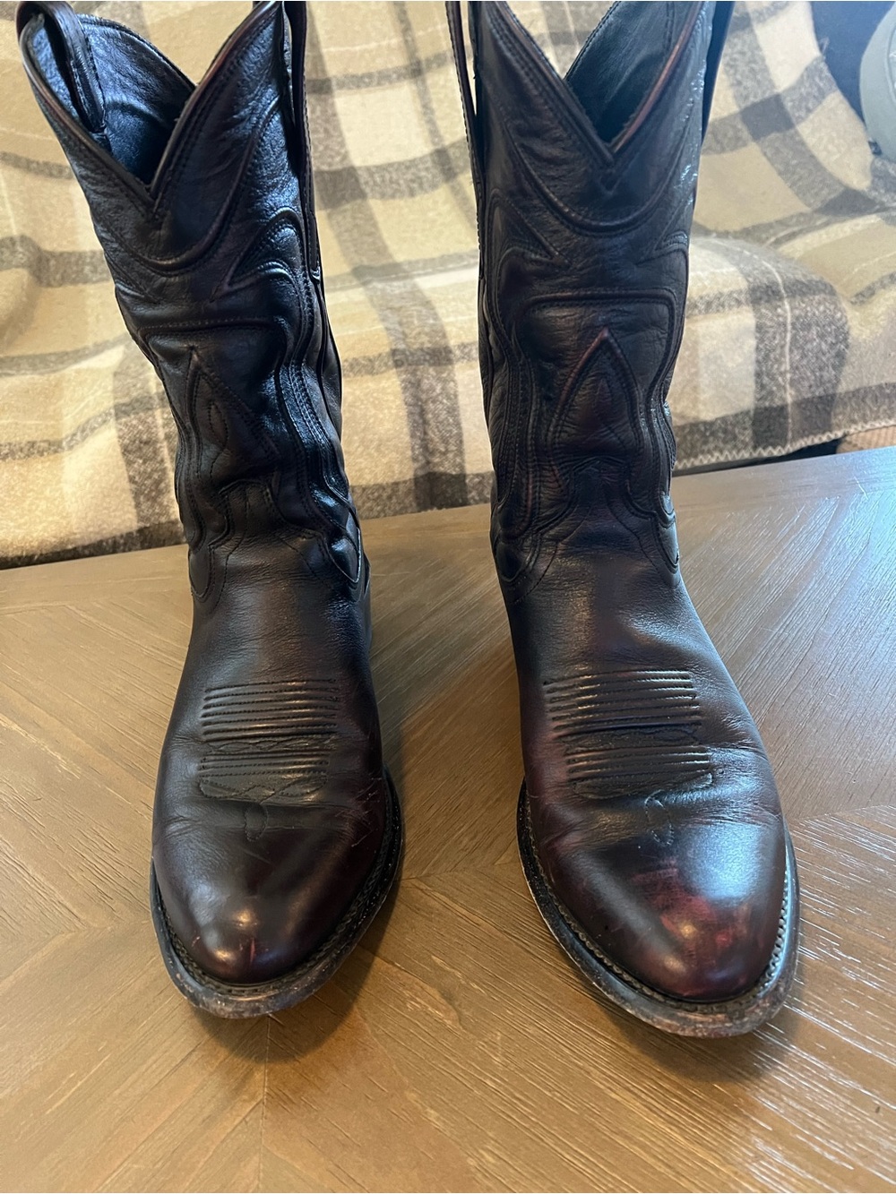 Tecovas Black Cherry Leather Western Cowboy Boots with Stitched Vamp